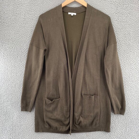 89th + Madison Sweater Womens Medium Green Open Cardigan Stretch Pockets Long - Picture 1 of 10